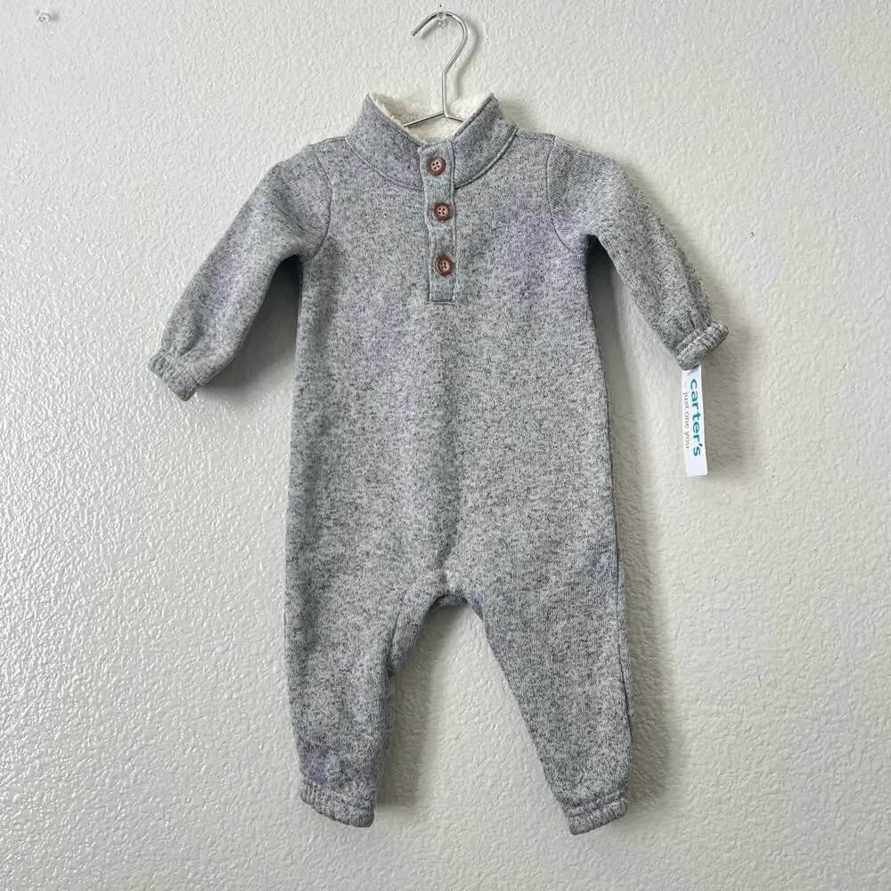 Carter’s sherpa collar bunting one piece heather gray